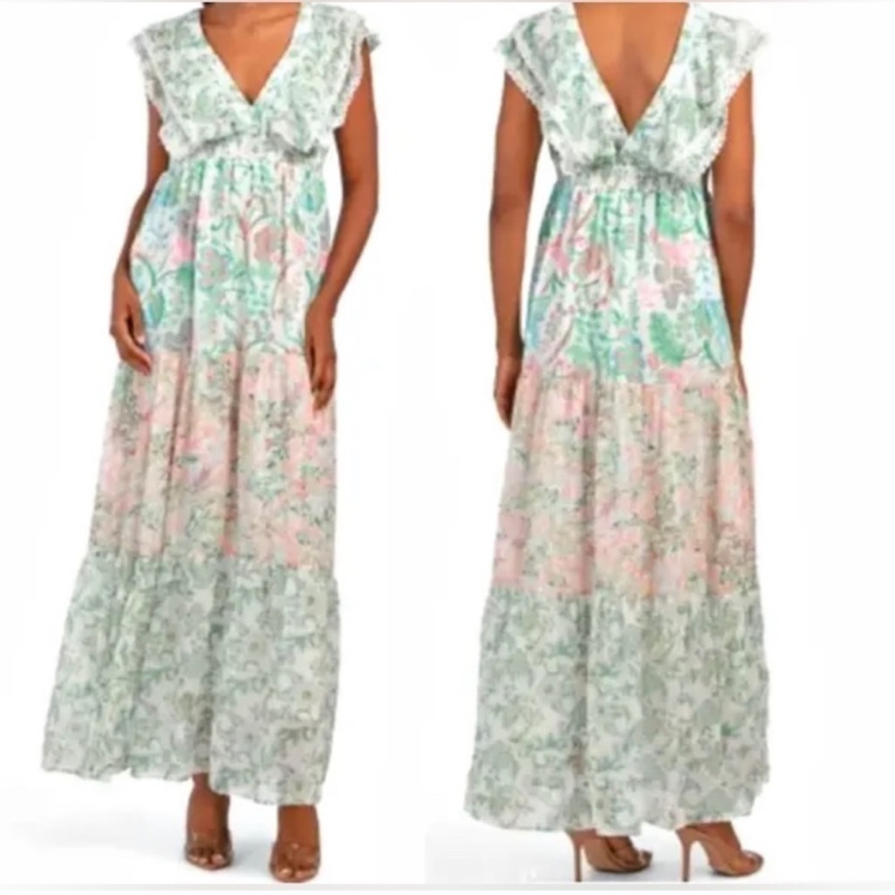 HOUSE OF HARLOW Floral Lace Tiered Cottagecore Maxi Dress